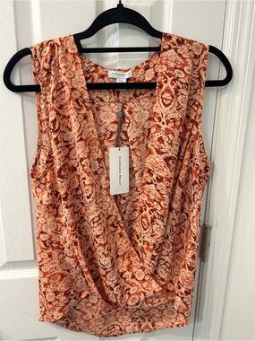 Carolina Belle Orange Paisley Drape-Front Sleeveless Camisole